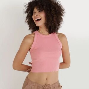 Aerie Textured Free Spirit Ribbed Cropped Tank Top Spicy Coral Pink Size XXL